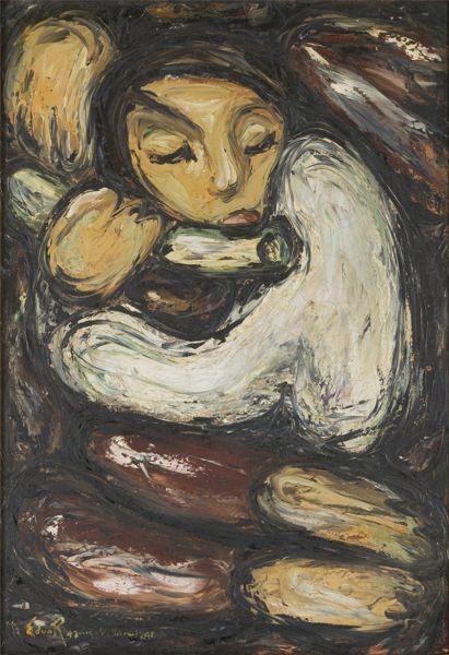 Eduardo Ramirez Villamizar ( 1923 - 2004) Angel flautista, s.f. Óleo sobre tela 70 x 49 cm Colección SURA - Colombia