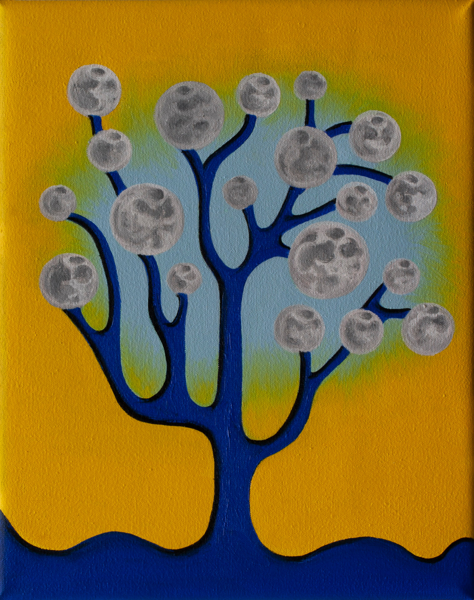 Andrea Bloise - El árbol de las lunas. 2020. Óleo - lienzo. 25 x 20 cm