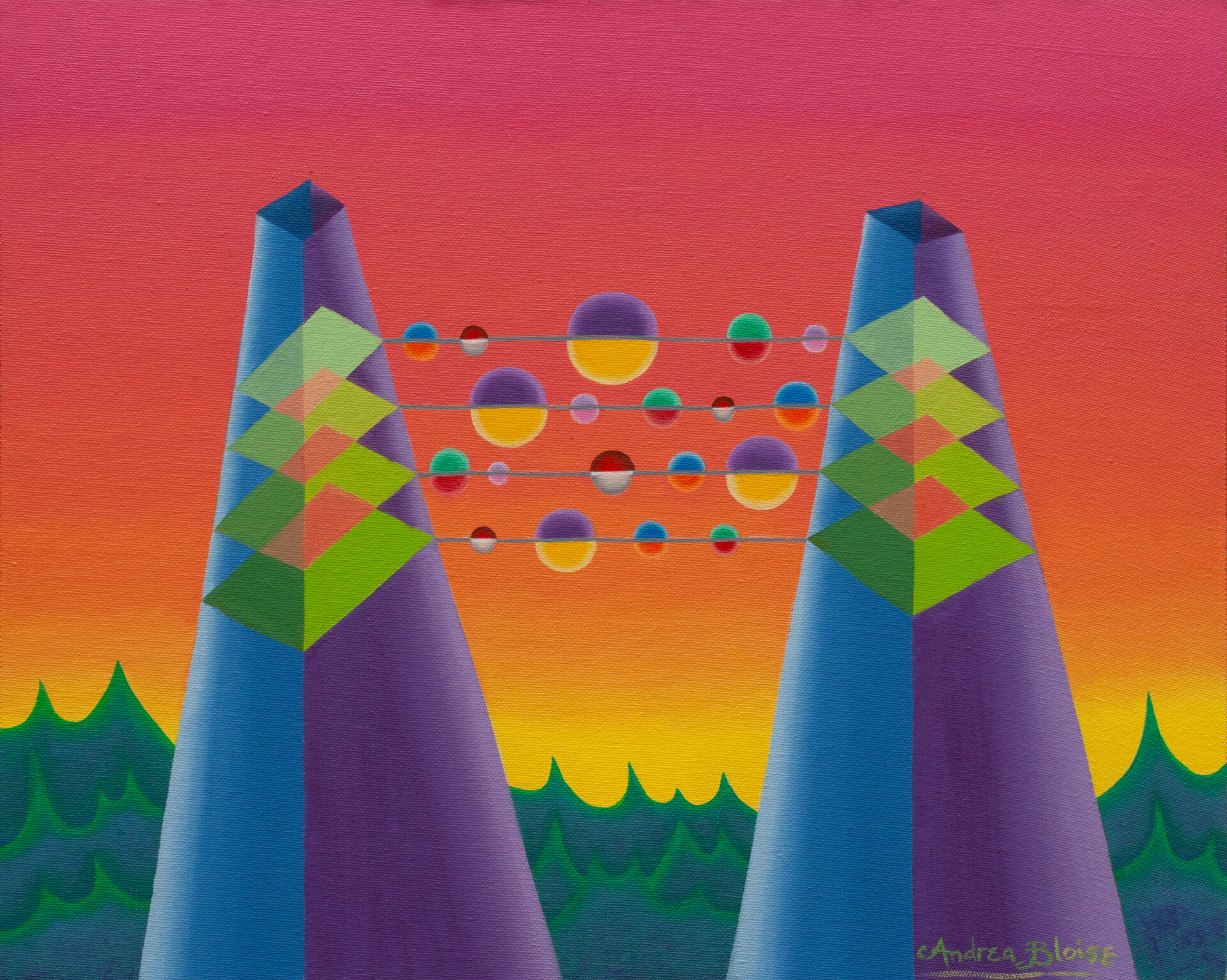 Andrea Bloise -  El juego de los obeliscos. 2019. Óleo - lienzo. 32 x 40 cm