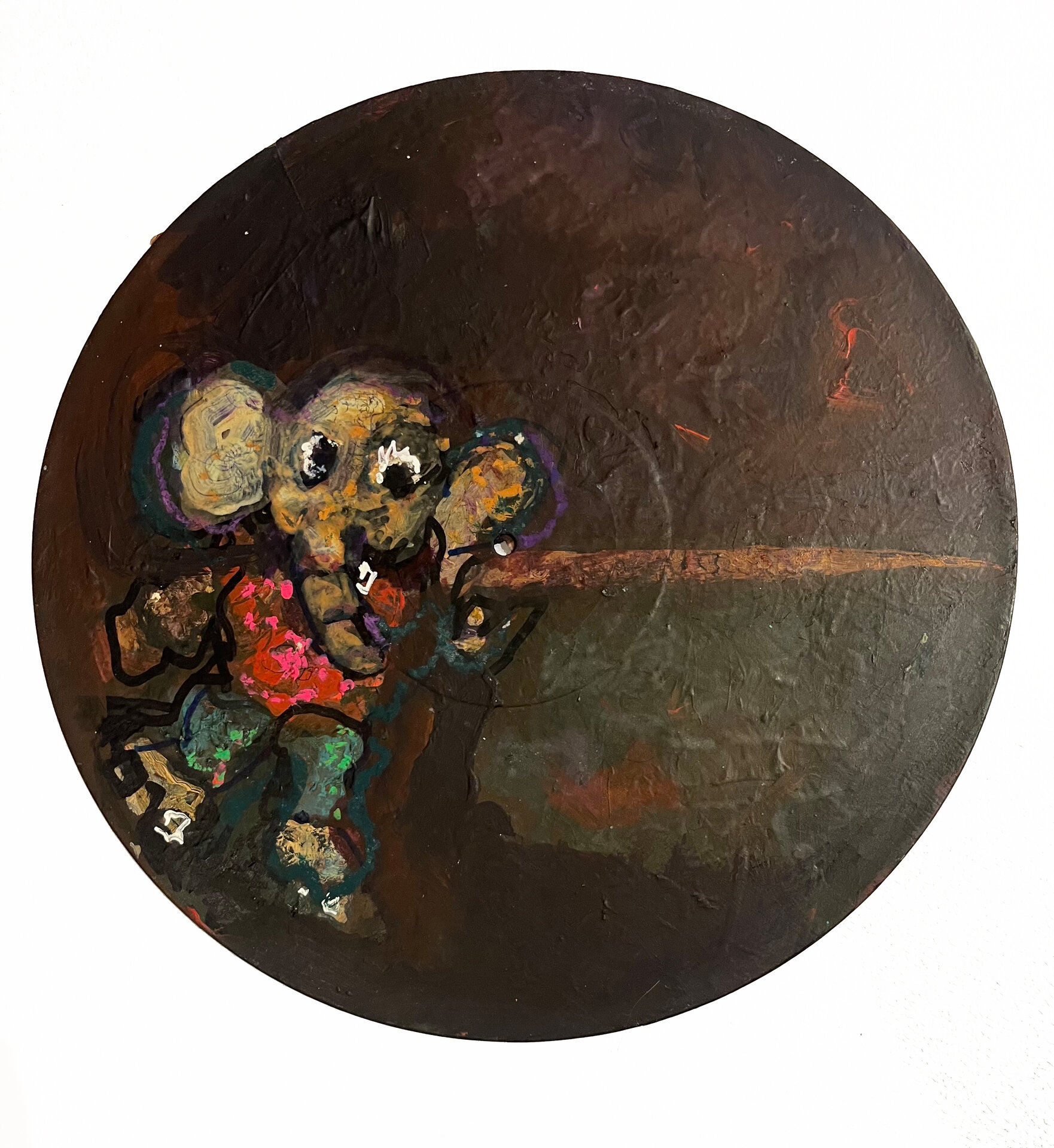 Sin título, de la serie Musica nocturna, 1995, Tecnica mixta sobre disco de vinilo, 30 cm de diametro