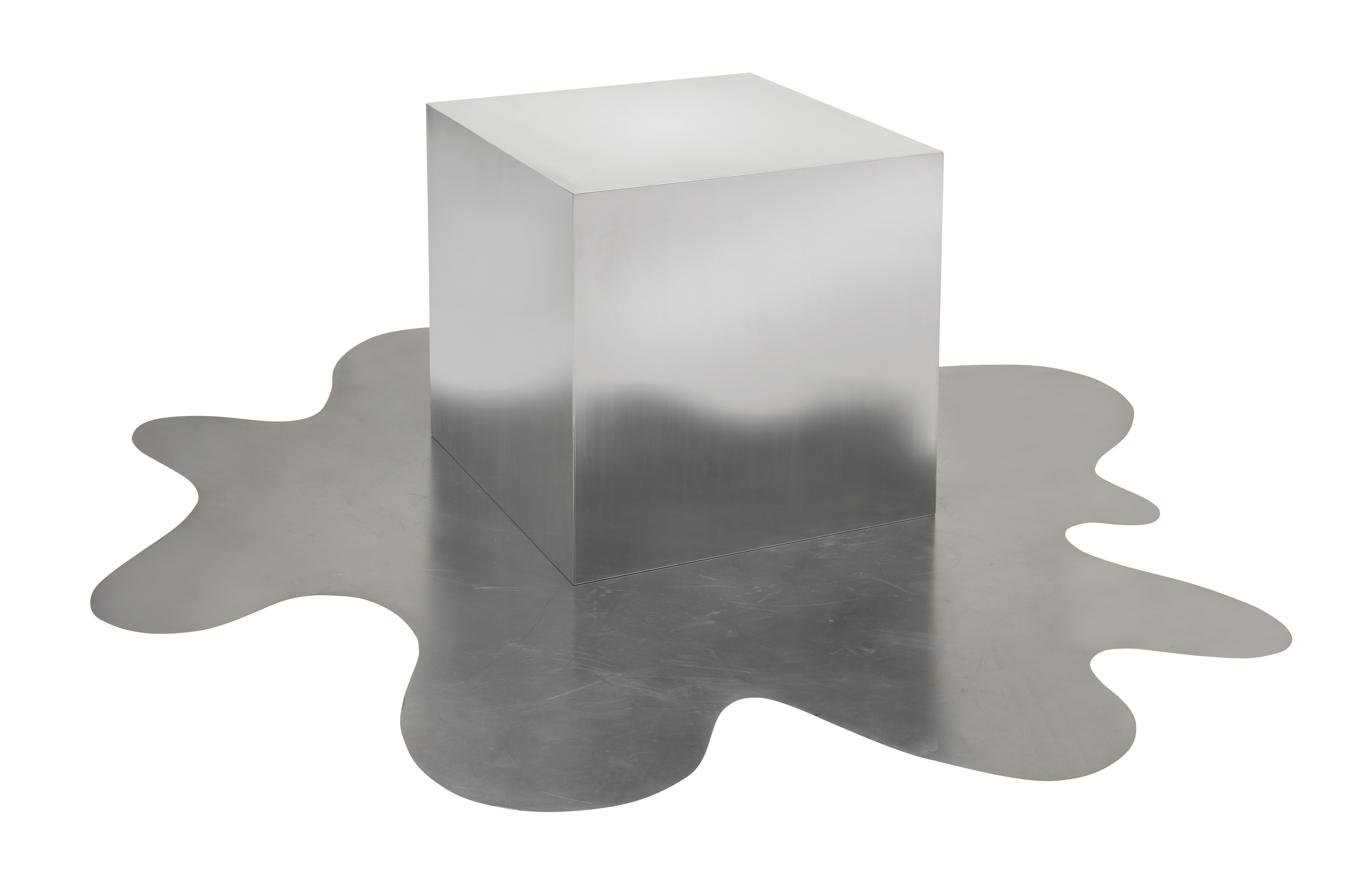 Juan Pablo Renzi (Argentina, 1940 - 1992)
Cubo de hielo y charco de agua de la serie “Representaciones sólidas del agua  y otros fluidos”, 1956 
Aluminio
Colección Malba
Crédito fotográfico  Nicolás Beraza