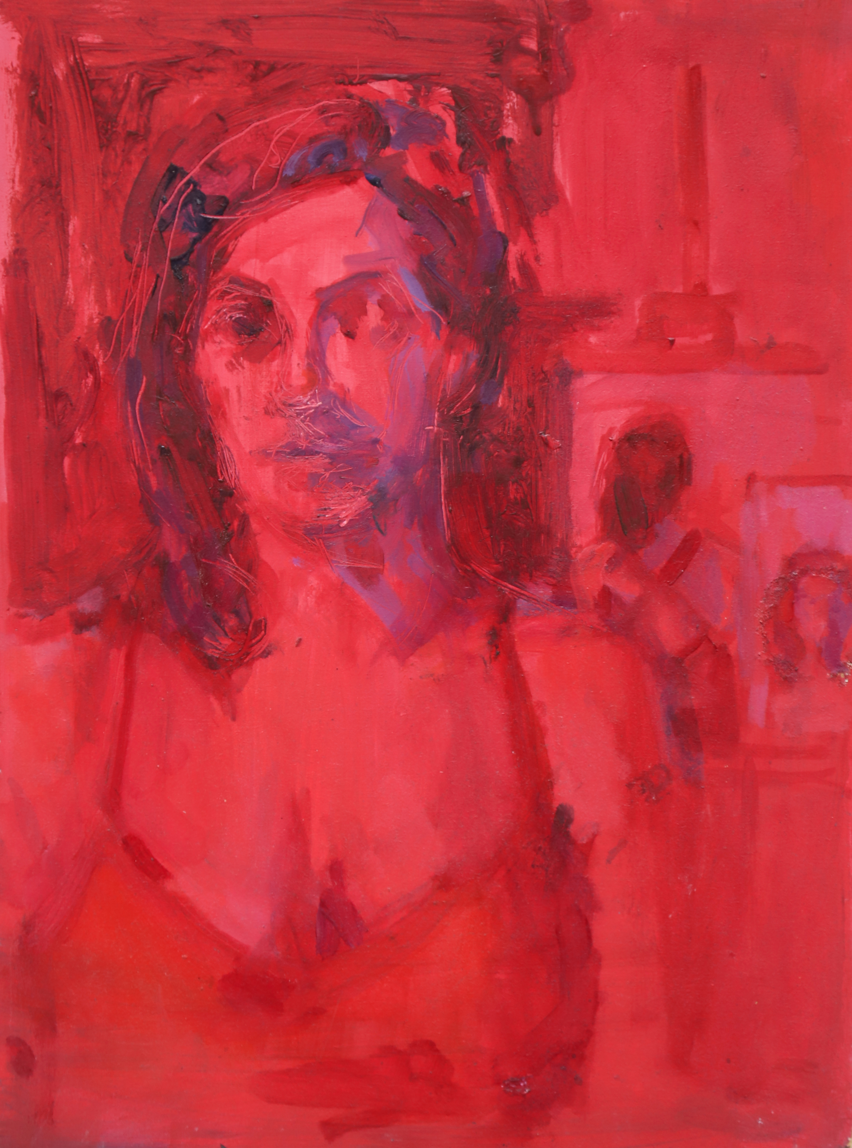 Paula Cecchi
Autorretrato al rojo
Óleo sobre MDF 
40 x 30 cm
2022