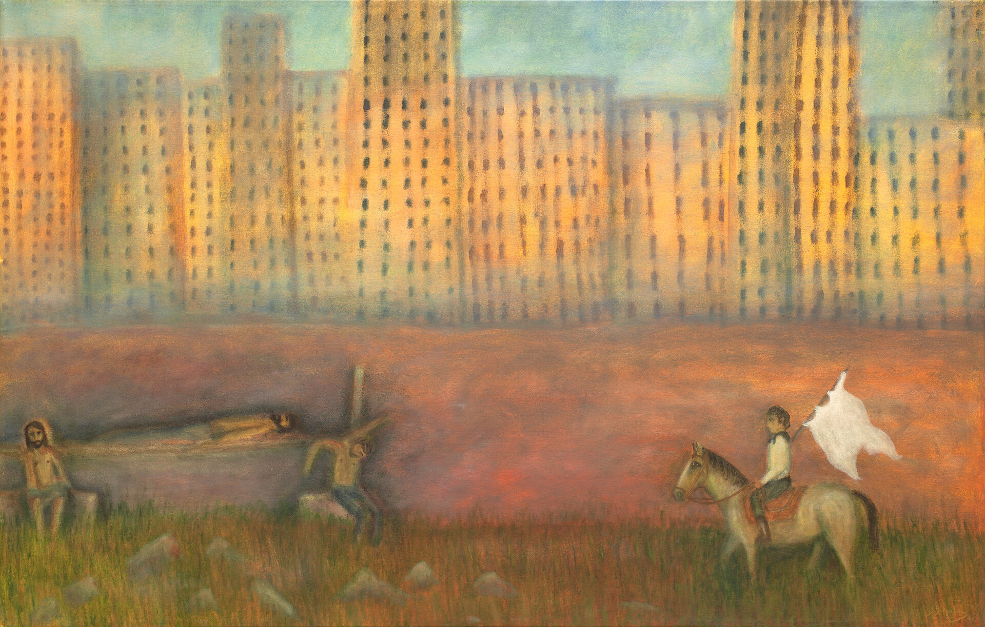 Buscando paz, 2002. Óleo sobre tela. 95 x 150 cm. Fotografía Ignacio Iasparra