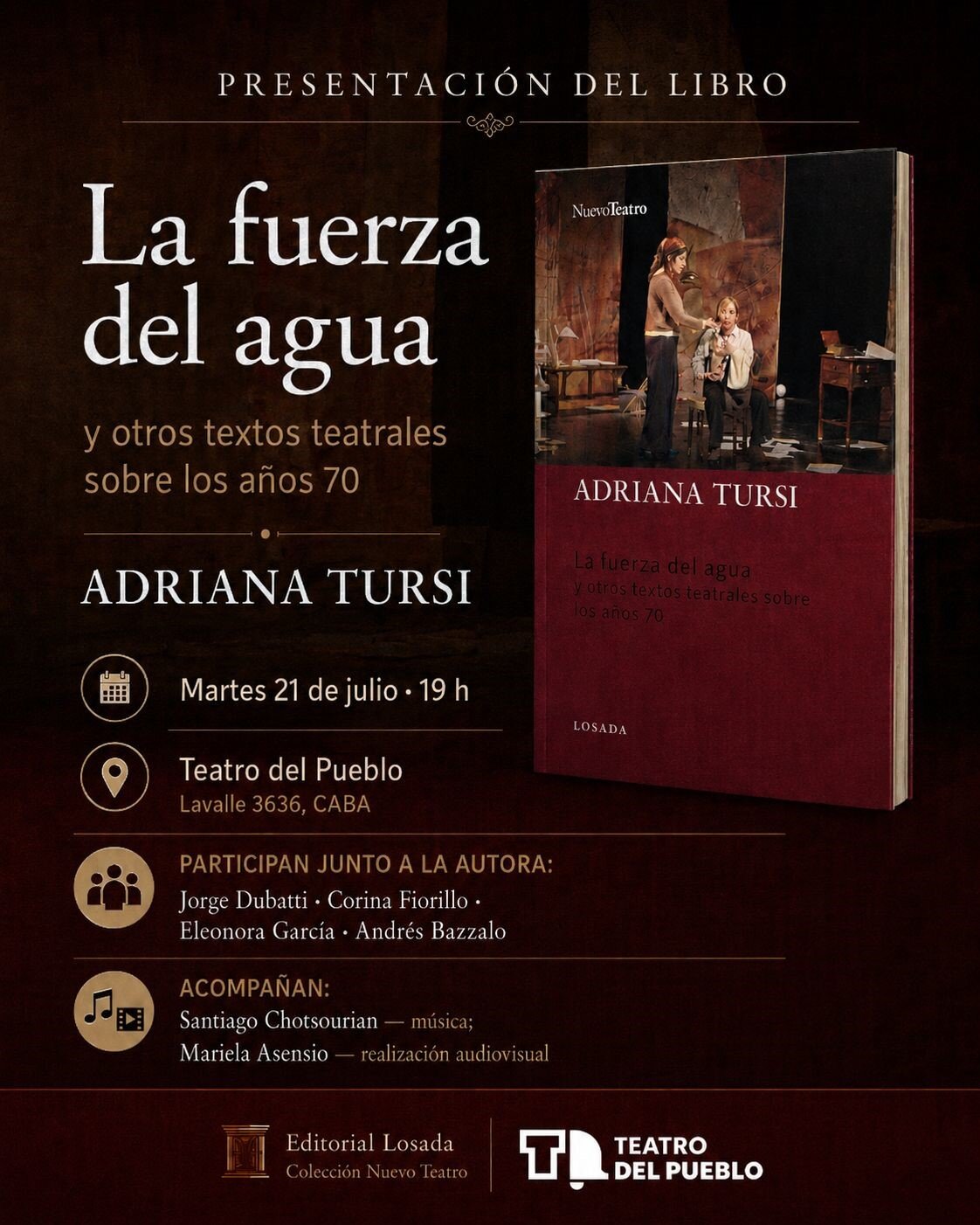Presentación del libro "La fuerza del agua y otros textos teatrales sobre los años 70"